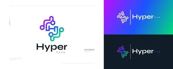 Logo Design Connected Technology Concept Colorful Gradient Style — 스톡 벡터
