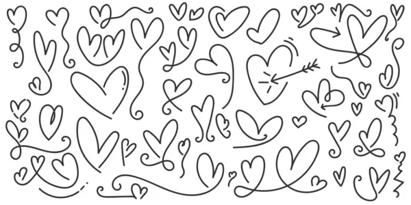 Yapımı Kalp Koleksiyonu Love Doodles Set Yazı Elementi Sevgililer Günü — Stok Vektör