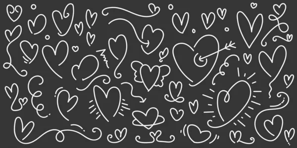 Håndtegnet Hjertekolleksjon Love Doodles Set Skriblende Element Romantiske Illustrasjonselementer Valentinsdag – stockvektor