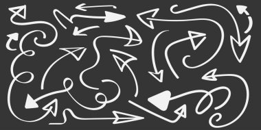 El Çekimi Ok Koleksiyonu. Sketch Doodle Stili Ok Simgesi. Noktalar Sembolü