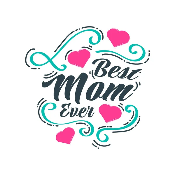 Melhor Mãe Lettering Com Símbolo Coração Ilustração Doodle Tipografia Dia — Vetor de Stock