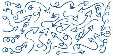 El Çekimi Ok Koleksiyonu. Sketch Doodle Stili Ok Simgesi. Noktalar Sembolü