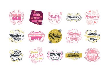 Sevimli Anneler Günü Mektup Koleksiyonu. Poster, Sancak, Etiket, Etiket, Kart ve Tişört Tasarımları İçin Kullanılabilir