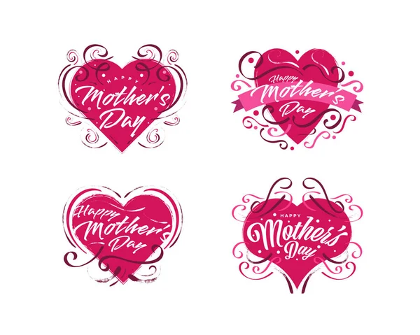 Happy Mother Day Lettering Collection Mit Cute Red Heart Illustration — Stockvektor