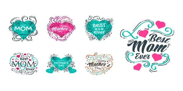 Bonito Dia Das Mães Letras Coleção Usável Para Desenhos Pôster — Vetor de Stock