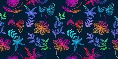 Gradyan tarzlı renksiz çiçek deseni. Moda, Duvar kağıdı, Ambalaj kağıdı, Arkaplan, Kumaş, Tekstil, Giysi ve Kart Tasarımı için El Çizimi Motifi