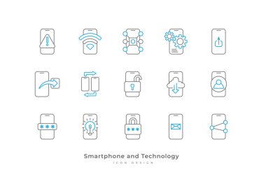 Satır Biçimli Cep Telefonu Fonksiyonları ve Ayarları Simgeleri. Smartphone Teknoloji Simgesi Ayarları