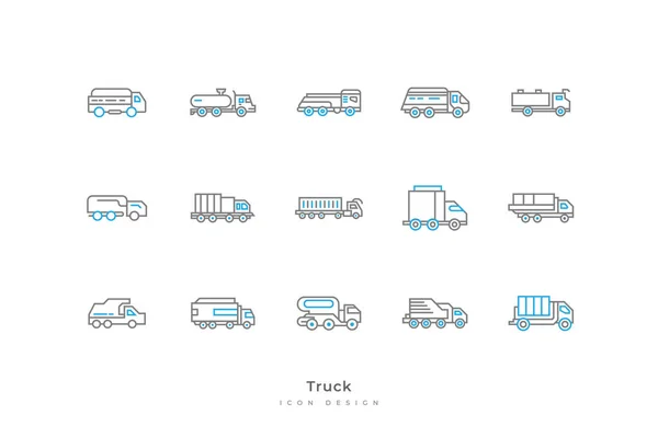 Φορτηγό Εικονίδιο Σετ Διάφορες Μορφές Στυλ Γραμμής Περιέχει Tanker Truck — Διανυσματικό Αρχείο