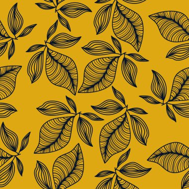 Çizgi Tarzlı Egzotik Kusursuz Çiçek Deseni. Moda, Duvar kağıdı, Ambalaj kağıdı, Arkaplan, Kumaş, Tekstil, Giysi ve Kart Tasarımı için El Çizimi Motifi