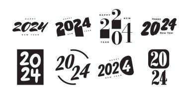 2024 Yeni Yıl Logo Metin Tasarımı. Beyaz Arkaplanda Siyah Renkli 2024 Numara veya Etiket. Yılbaşı Sembolü