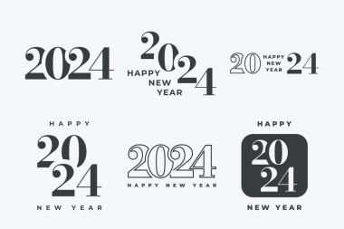 2024 Yeni Yıl Logo Metin Tasarımı. Beyaz Arkaplanda Siyah Renkli 2024 Numara veya Etiket. Yılbaşı Sembolü