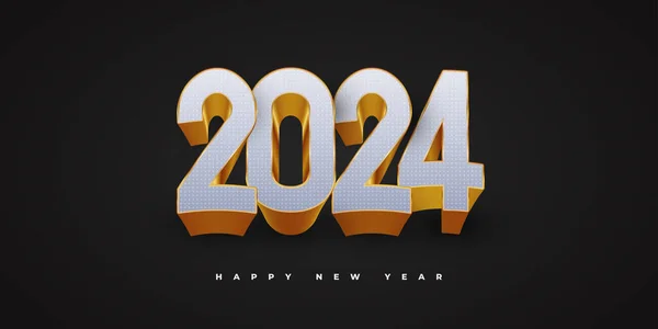 Elegant Luxury 2024 New Year Banner Poster Design White Gold — Stock Vector