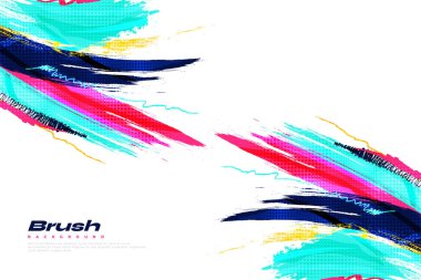 Colorful Brush Background with Halftone Effect. Brush Stroke Illustration for Banner, Poster, or Sports Background. Scratch and Texture Elements For Design