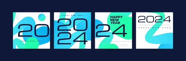 独创多彩的2024年新年快乐海报集 适用于卡片 封面设计及社交媒体贴纸 — 图库矢量图片