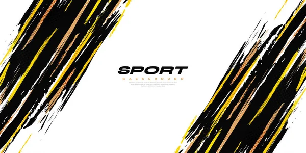 抽象的なブラックと黄色のブラシの背景ハーフトーン効果 バナー ポスター スポーツ背景のためのブラシストロークイラスト デザインのためのスクラッチとテクスチャ要素 — ストックベクタ