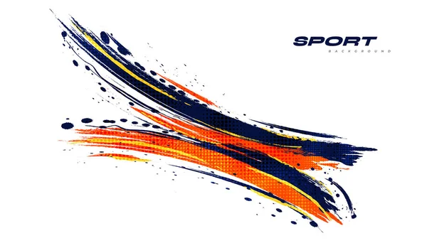 Abstract Blauwe Oranje Borstel Achtergrond Met Halftone Effect Sport Achtergrond — Stockvector