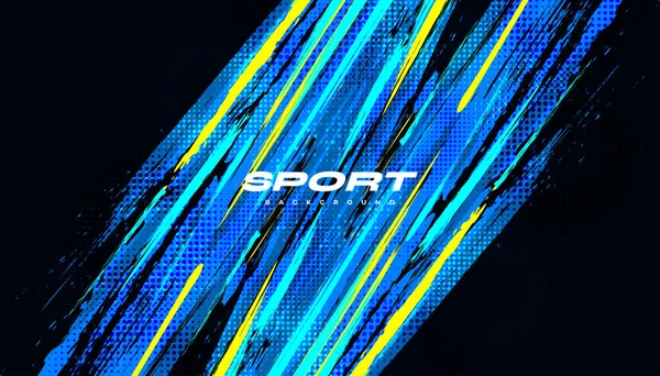 Abstrakter Blauer Und Gelber Pinselhintergrund Mit Halbtoneffekt Sport Hintergrund Pinselstrich — Stockvektor