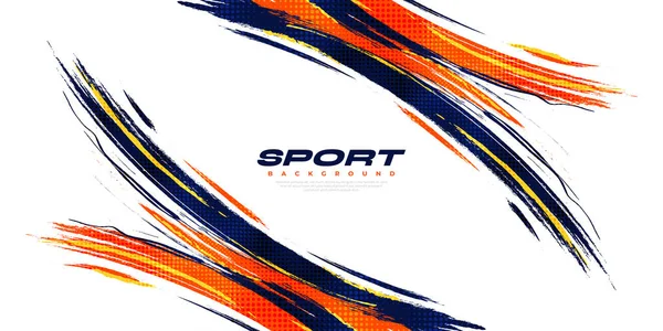 抽象的な青とオレンジのブラシ ハーフトン効果の背景 スポーツの背景 バナーやポスターのためのブラシストロークイラスト デザインのためのスクラッチとテクスチャ要素 — ストックベクタ