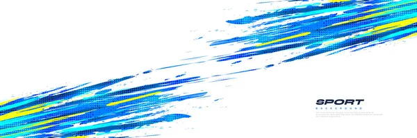 Abstract Blauwe Gele Penseelachtergrond Met Halftone Effect Sport Achtergrond Brush — Stockvector