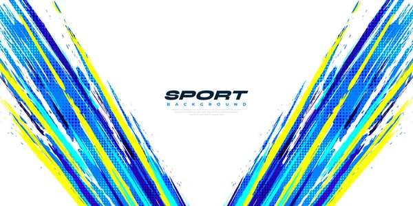ハーフトーン効果の抽象的な青と黄色のブラシの背景 スポーツの背景 バナーやポスターのためのブラシストロークイラスト デザインのためのスクラッチとテクスチャ要素 — ストックベクタ