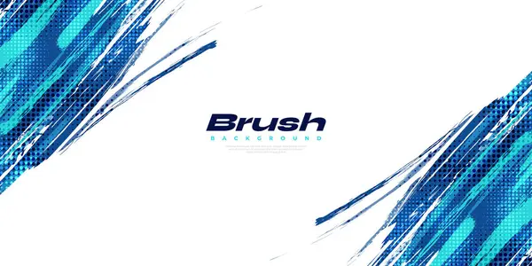 Abstract Blauwe Penseel Achtergrond Met Halftone Effect Sport Achtergrond Brush — Stockvector