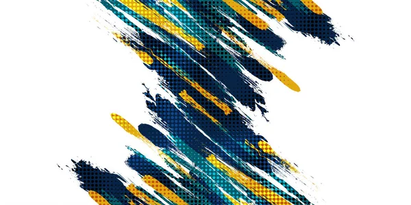 Blue Yellow Brush Background Halftone Effect Isolated White Background Sport — Image vectorielle
