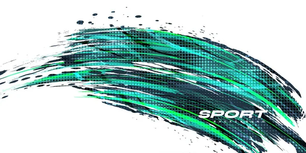 ホワイトバックグラウンドにハーフトーン効果を施した緑と青のブラシイラスト グラウンジスタイルのスポーツ背景 デザインのためのスクラッチとテクスチャ要素 — ストックベクタ