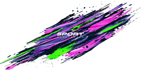 Abstract Kleurrijk Penseel Achtergrond Met Halftone Effect Sportspandoek Brush Stroke — Stockvector