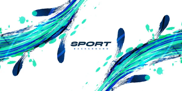 Abstract Blauw Turkoois Penseel Achtergrond Met Halftone Effect Sport Achtergrond — Stockvector