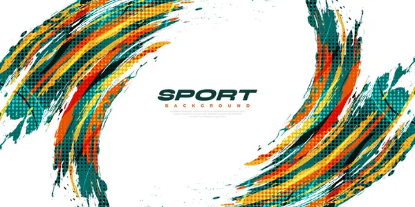 Abstrakter Und Farbenfroher Pinselhintergrund Mit Halbtoneffekt Sport Banner Pinselstrich Illustration — Stockvektor