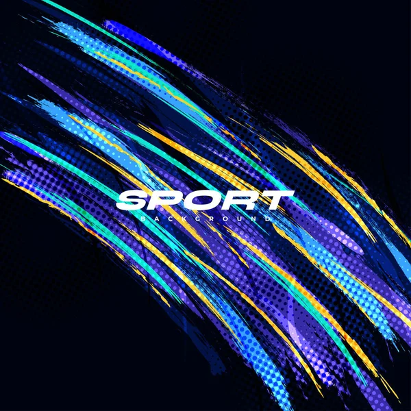 Sport Grunge Banner Πολύχρωμο Brushstroke Εικονογράφηση Και Halftone Effect Στοιχεία — Διανυσματικό Αρχείο