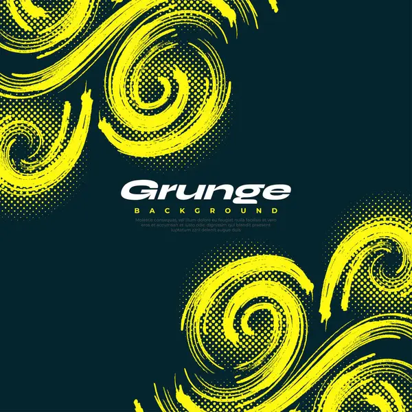 Fondo Grunge Abstracto Con Ilustración Pincelada Amarilla Efecto Semitono Banner — Vector de stock