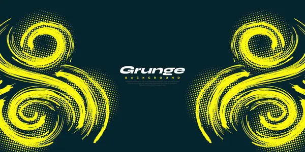 Fondo Grunge Abstracto Con Ilustración Pincelada Amarilla Efecto Semitono Banner — Vector de stock