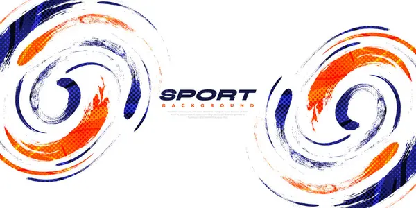 Abstract Blauwe Oranje Borstel Achtergrond Met Halftone Effect Sportspandoek Brush — Stockvector