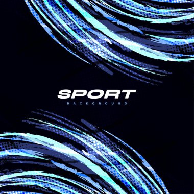 Yarım Tonlama Efektli Soyut Fırça Arkaplanı. Mavi Fırçalı Spor Arkaplanı. Tasarım için Çizik ve Doku Elementleri