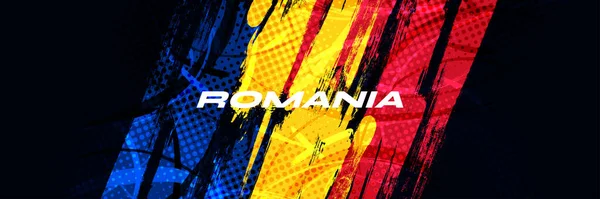 Stock vector Romania Flag with Brush Stroke Style Isolated on Black Background. Flag of Romania