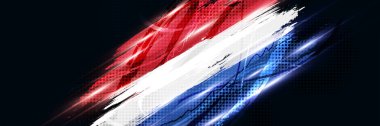 Hollanda Bayrakları Fırça Boyası Biçimli ve Parlak Işık Efektleriyle. Grunge Fırça Biçiminde Hollanda Bayrağı