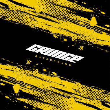 Yarım Tonlama Efektli Soyut Siyah ve Sarı Pis Grunge Geçmişi. Fırça Vuruşu İllüstrasyonlu Spor Arkaplanı