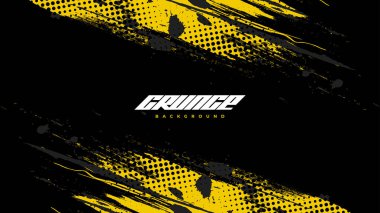 Yarım Tonlama Efektli Soyut Siyah ve Sarı Pis Grunge Geçmişi. Fırça Vuruşu İllüstrasyonlu Spor Arkaplanı