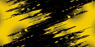 Yarım Tonlama Efektli Soyut Siyah ve Sarı Pis Grunge Geçmişi. Fırça Vuruşu İllüstrasyonlu Spor Arkaplanı