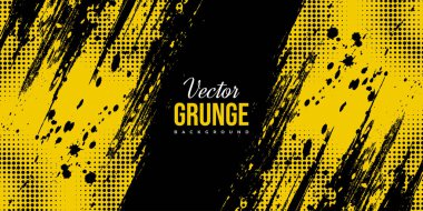 Yarım Tonlama Efektli Soyut Siyah ve Sarı Pis Grunge Geçmişi. Fırça Vuruşu İllüstrasyonlu Spor Arkaplanı
