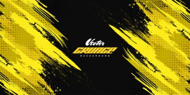 Yarım Tonlama Efektli Soyut Siyah ve Sarı Pis Grunge Geçmişi. Fırça Vuruşu İllüstrasyonlu Spor Arkaplanı