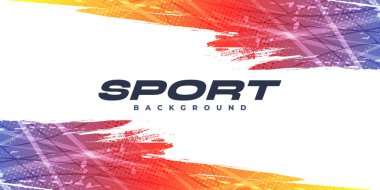 Yarı Tonlama Efektli Mavi Kırmızı ve Sarı Renkli Fırça Arkaplanı. Spor Afişi veya Poster Tasarımı Elementi için Renkli Grunge Arkaplanı