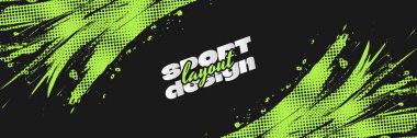 Siyah ve Yeşil Fırça desenli ve Yarıton Efektli Soyut Arkaplan. Banner veya Poster Tasarım Elementleri için Grunge Spor Arkaplanı