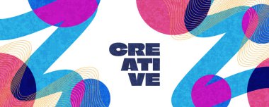 Kimlik, Marka, Reklam veya Tanıtım için Renkli ve Asgari Stili Yaratıcı Kapak veya Sancak Tasarım Şablonu. Doku Efekti ile Soyut Düzen Tasarımı