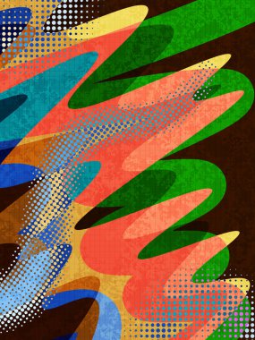 Dalgalı Şekiller, Dokular ve Yarıtonlama Efektleri ile Renkli Soyut Arkaplan. Kapak, Bayrak, Poster Tasarımı İçin Uygun