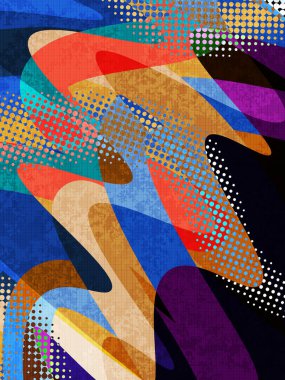 Dalgalı Şekiller, Dokular ve Yarıtonlama Efektleri ile Renkli Soyut Arkaplan. Kapak, Bayrak, Poster Tasarımı İçin Uygun