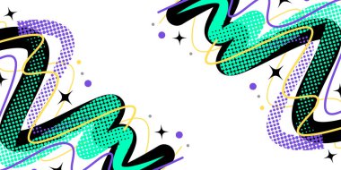 Renkli Çizgilerle Yaratıcı Soyut Arkaplan ve Pop Art Stili Yarım Tonlu Noktalar. Canlı ve Dinamik Arkaplan