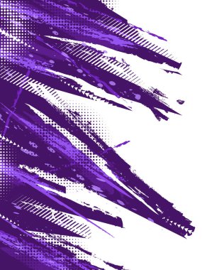 Mor Fırça Vuruşları ve Yarıtonlama Efektli Spor Kapağı veya Poster Tasarımı. Grunge Biçiminde Soyut Arkaplan Tasarımı