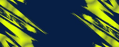 Sarı ve Mavi Fırça desenli Soyut Spor Arkaplanı ve Yarıtonlama Efekti. Banner veya Poster Tasarımı İçin Grunge Arkaplanı